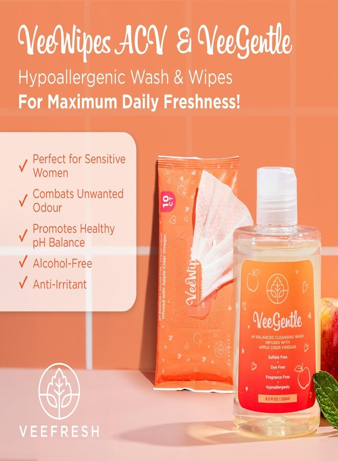 VeeFresh VeeDaily - VeeGentle Intimate Wash & VeeWipes ACV Sensitive Vee Bundle - Apple Cider Vinegar Infused Female Wipes for Women & Natural Feminine Wash for Sensitive Vees! - Image 2